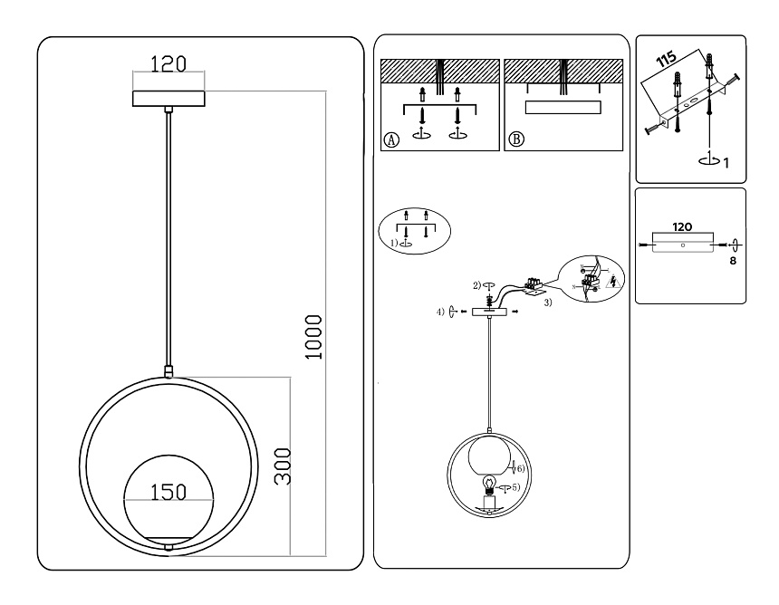 TR2592 BK черный E27 max 60W 300*150*1000